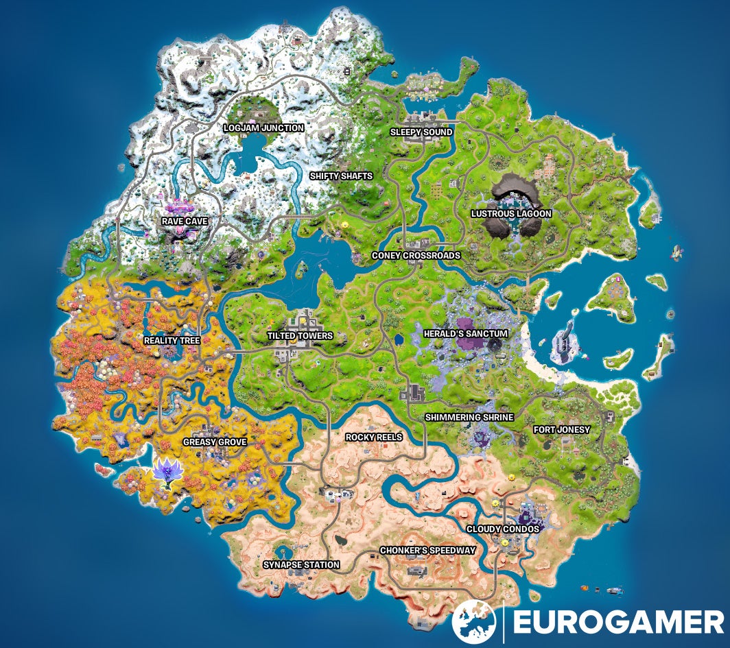 Fortnite Chapter 3 Season 4 map, named locations and landmarks